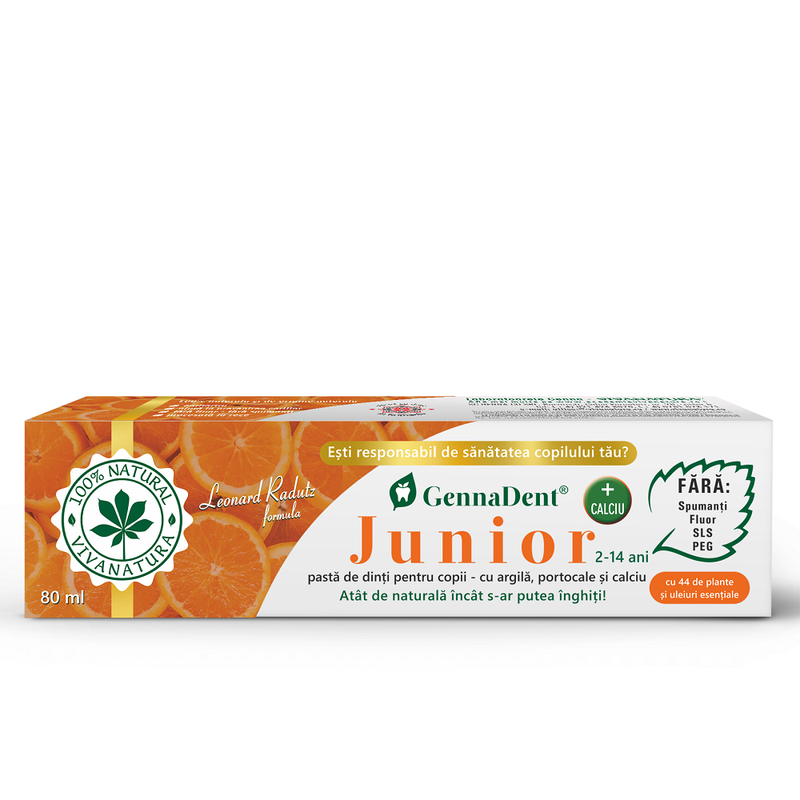 Pasta de dinti cu aroma de portocale GennaDent Junior, Vivanatura | 80 ml