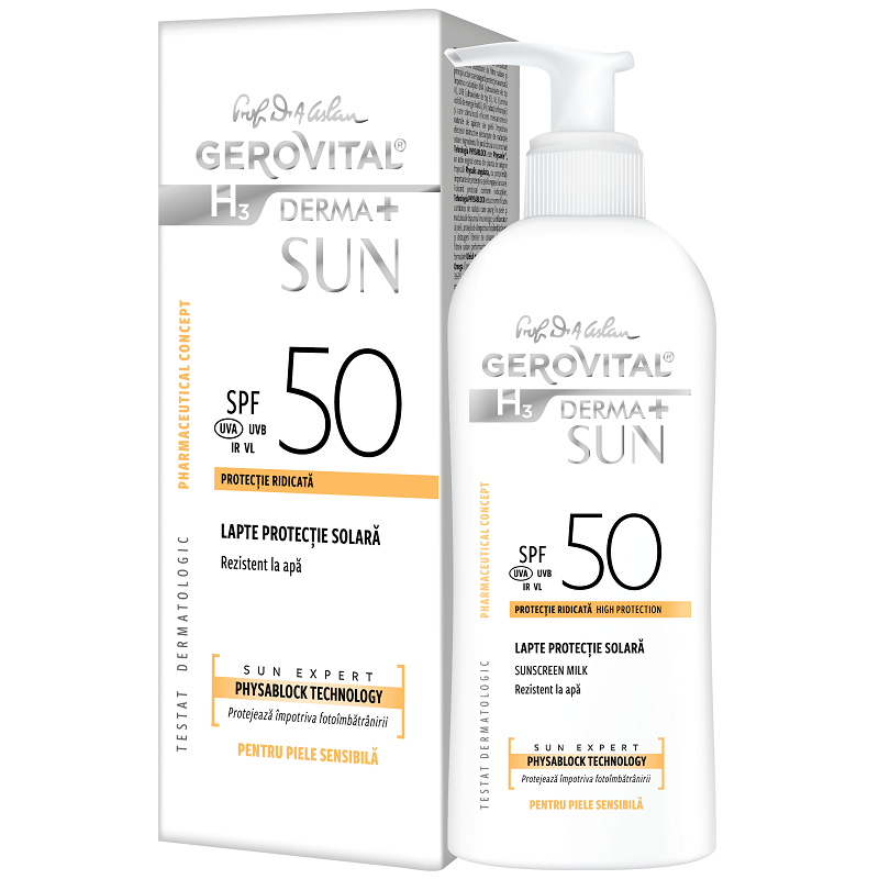 Lapte pentru protectie solara cu SPF 50 H3 Derma+ Sun, Gerovital  | 150 ml