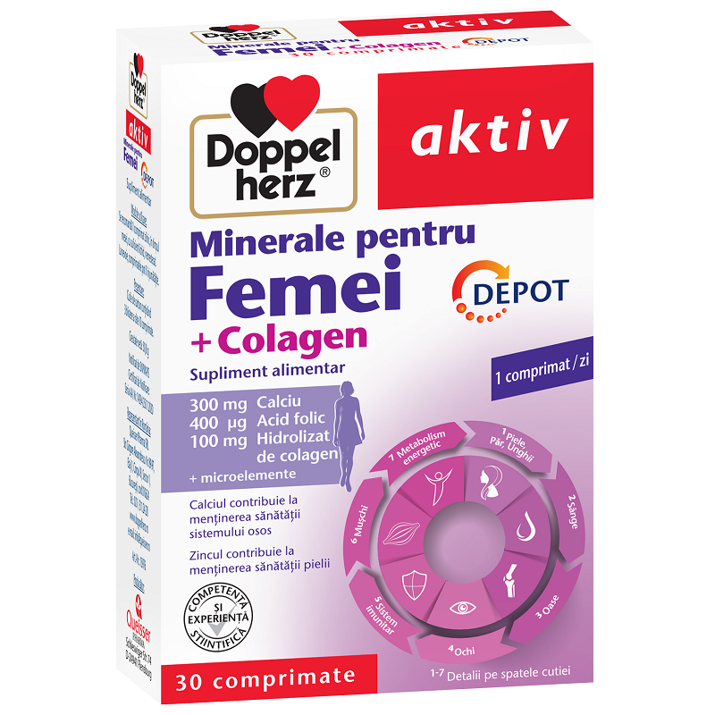 Doppelherz Aktiv minerale + colagen femei, Queisser Pharma | 30 compr