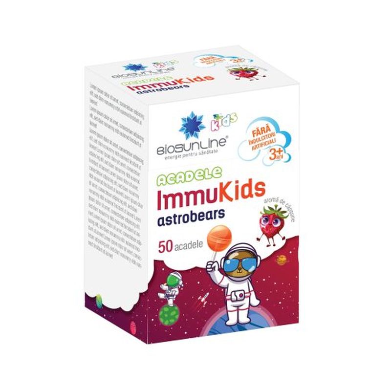 Acadele cu aroma de capsuni Immukids Astrobears BioSunLine, Helcor | 50 bucati