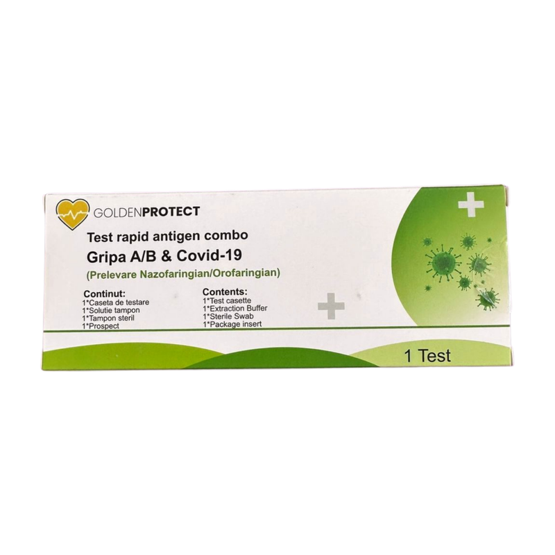 Test combo Gripa A/B + Covid 19 - prelevare 2 in 1 orofaringian si nazofaringian, Golden Protect,