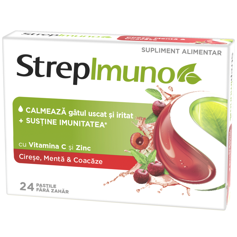 Strepimuno cu cirese, menta si coacaze, Reckitt Benckiser | 24 pastile de supt