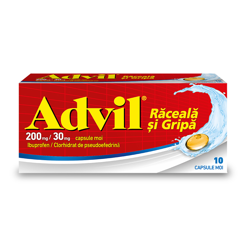 Advil raceala si gripa, 200 mg/30 mg, Gsk | 10 capsule moi