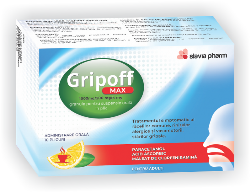 Gripoff Max 1000 mg/200mg/4mg, Slavia Pharm | 10 plicuri