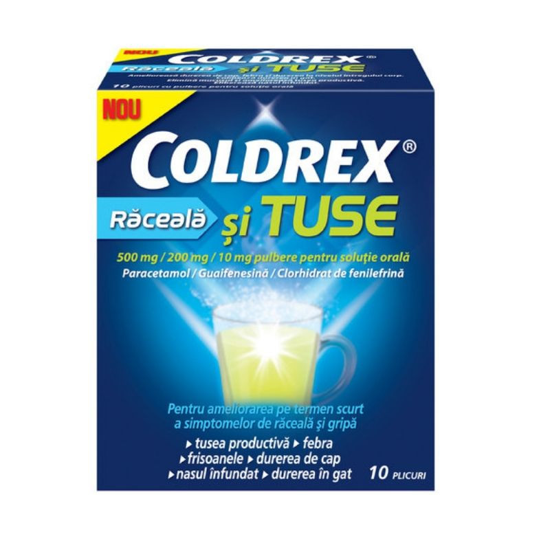 Coldrex raceala si tuse, 500 mg/200 mg/10 mg, Perrigo | 10 plicuri