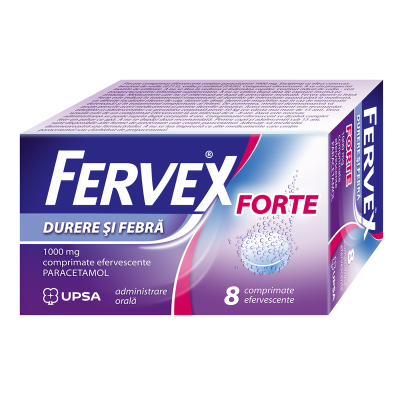 Fervex Durere si Febra Forte, 1000 mg, Upsa | 8 comprimate efervescente