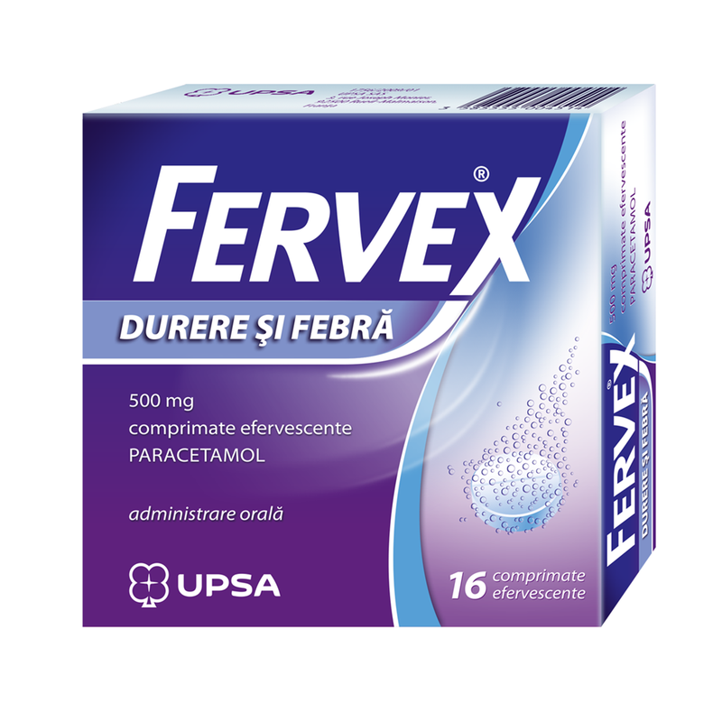 Fervex Durere si Febra, 500 mg, Upsa | 16 comprimate efervescente