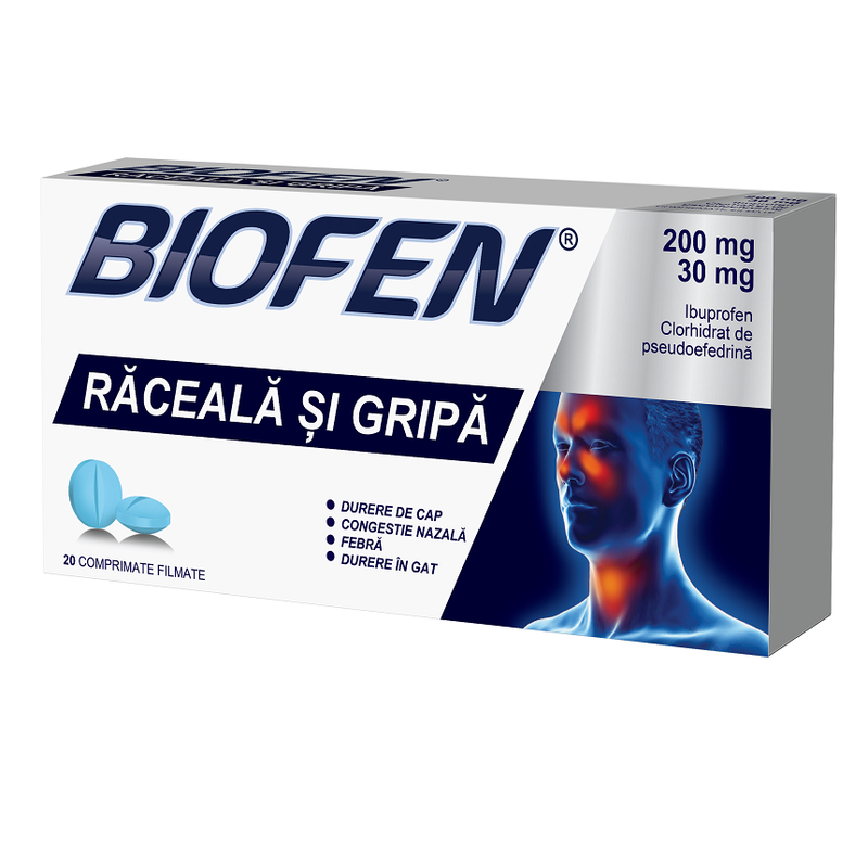 Biofen raceala si gripa, 200 mg/30 mg, Biofarm | 20 comprimate filmate