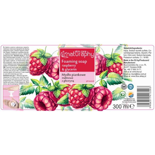 Poza produs Sapun - spuma cu Zmeura si Glicerina Naturaphy, Blux | 300 ml