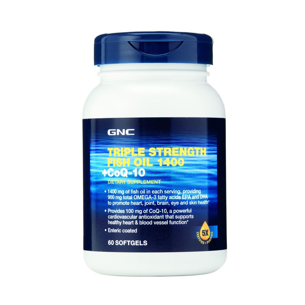 Poza produs GNC Triple Strength Fish Oil 1400 + Coq-10, Ulei de Peste si Coenzima Q-10 | 60 cps