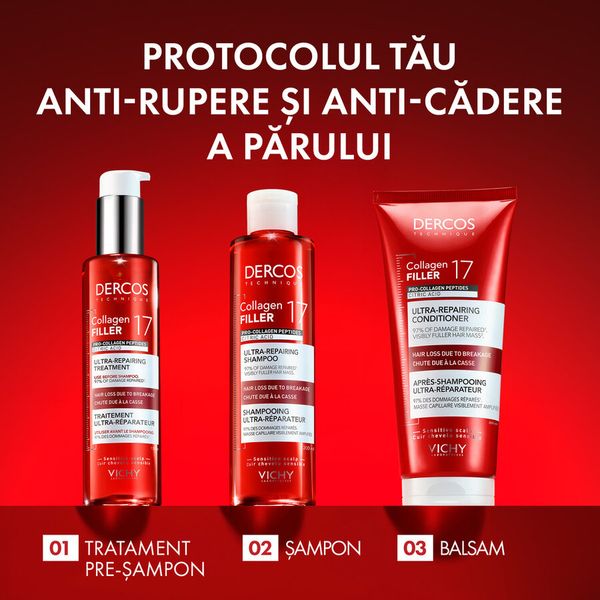 Poza produs Sampon ultra-reparator pentru par deteriorat si fragil Dercos Collagen 17 Filler, Vichy | 200 ml