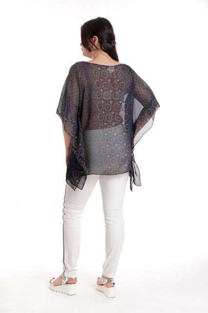 Poza produs Bluza dama voal CV23037 bleumarin & multicolor stilizat, Cesy | marimea L/XL