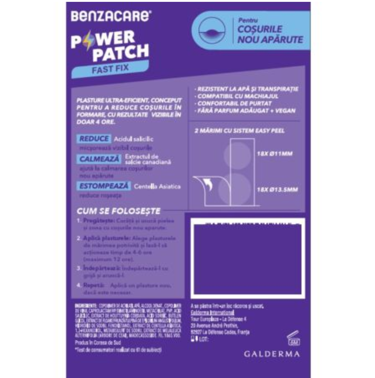 Poza produs Plasturi anti-acnee Power Patch Fast Fix Benzacare, Galderma International | 36 buc