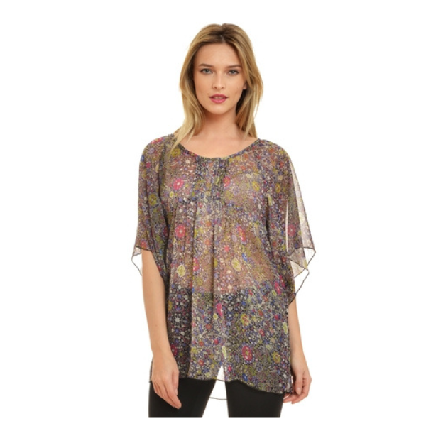 Bluza voal B385 negru/floral multicolor, Natalee | marimea S — poza produs 1/2