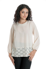 Bluza voal si dantela CT23070 crem, Cesy | marimea L