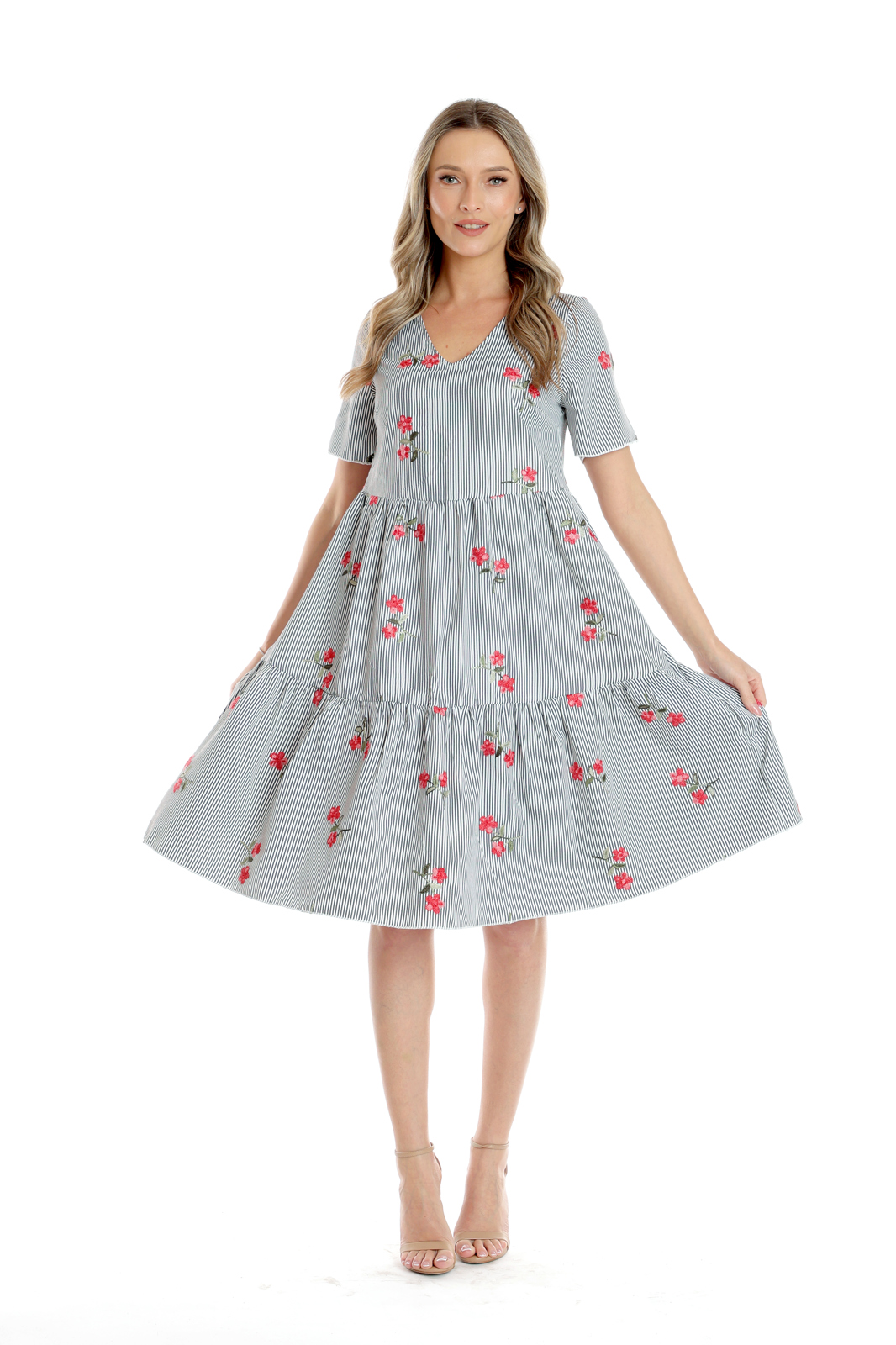 Poza produs Rochie volane CV25030 alb dungulite/broderie florala, Cesy | marimea M