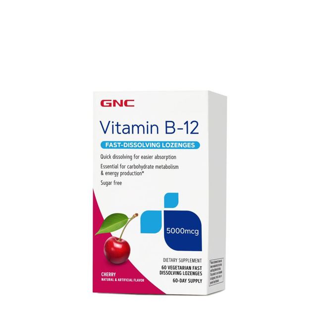 Poza produs GNC Vitamina B-12 5000 mcg cu Dizolvare Rapida, cu Aroma de Cirese | 60 Drajeuri
