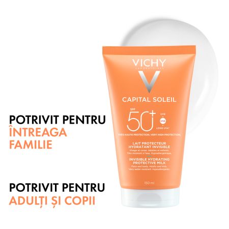 Poza produs Lapte hidratant pentru fata si corp SPF50+ Capital Soleil, Vichy | 150 ml