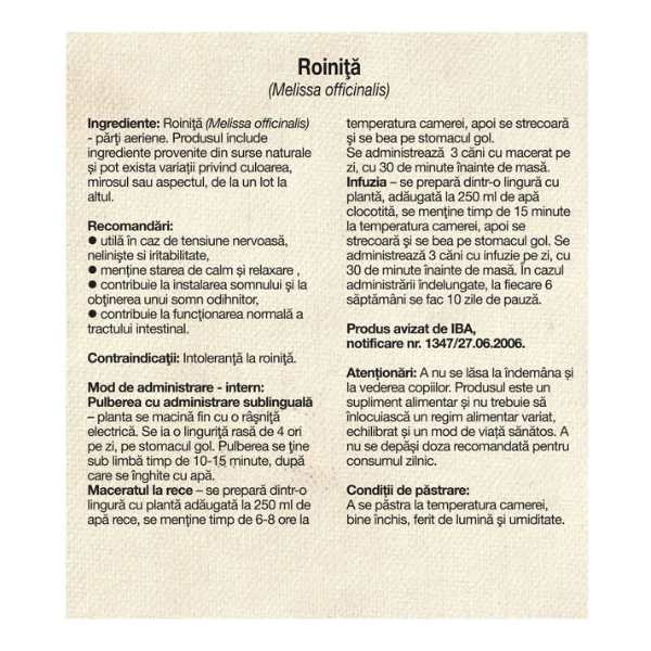 Poza produs Ceai Roinita, Dacia Plant | 50 g