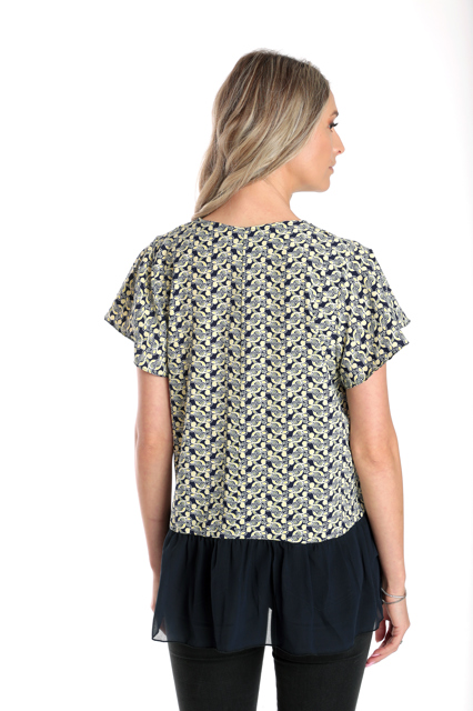 Poza produs Bluza volan CV24057 bleumarin/galben microimprimeu, Cesy | marimea M