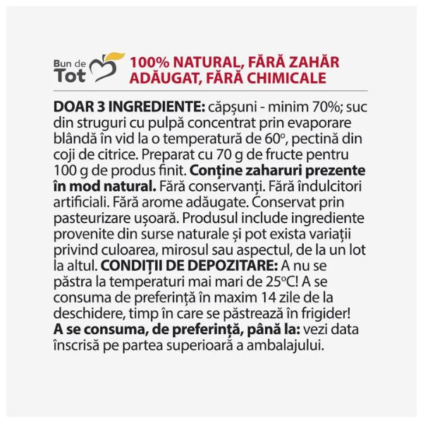 Poza produs Bun de Tot Dulceata Capsuni, fara zahar, Dacia Plant | 360 g