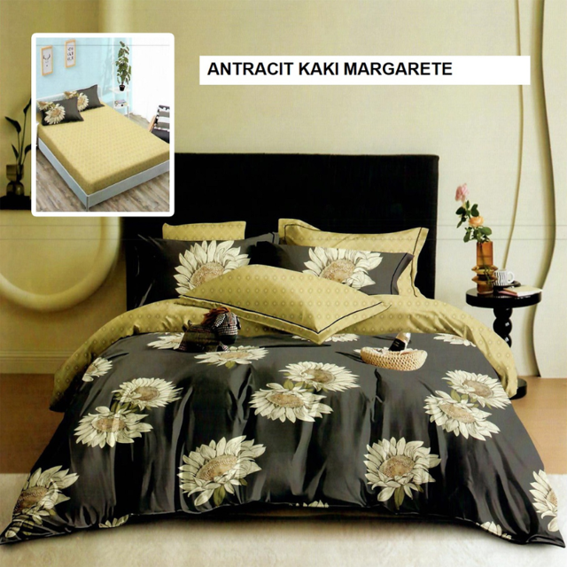 Poza produs Lenjerie pat cu husa FINET (6 piese) antracit kaki margarete 180x200 cm, Ralex | 1 buc