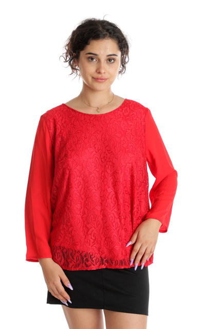 Poza produs Bluza dantela & voal CT24102 rosu, Cesy | marimea S