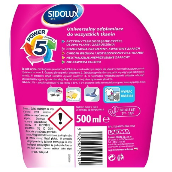 Poza produs Spray indepartare pete pentru toate tipurile de tesaturi Sidolux, Lakma | 500 ml