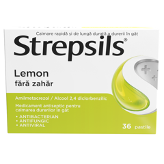 STREPSILS LEMON FARA ZAHAR X 36