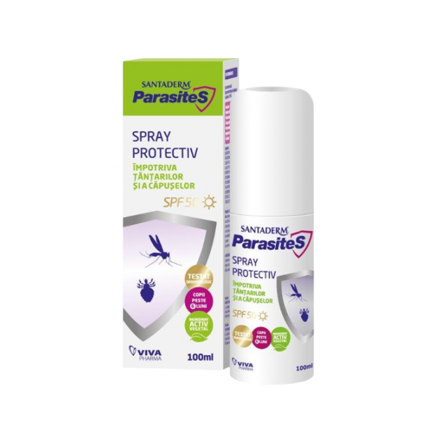 Poza produs Spray protectiv SPF 50 impotriva tantarilor si capuselor Santaderm Parasites, Viva Pharma | 100 ml