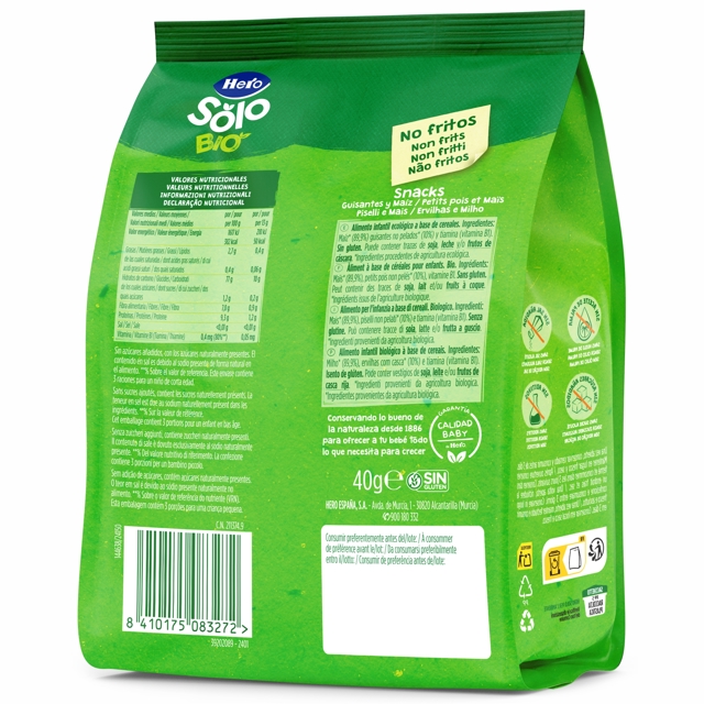 Poza produs Snack Bio din mazare si porumb Solo 10+ luni, Hero | 40 g