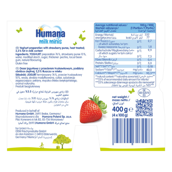 Poza produs Iaurt cu capsuni 8+ luni, Humana | 4 x 100 g