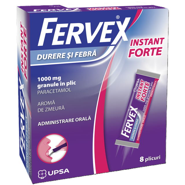 Poza produs Fervex durere si febra instant forte 1000 mg, Upsa | 8 plicuri