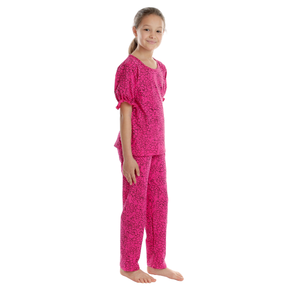 Pijama fete AV2419 ciclame/negru flowers, Andana | marimea 34 (7/8 ani) — poza produs 2/3