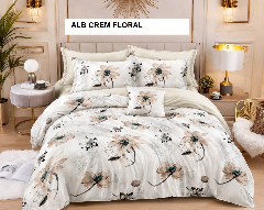 Lenjerie pat cu husa FINET (6 piese) alb crem floral 180x200 cm, Ralex | 1 buc