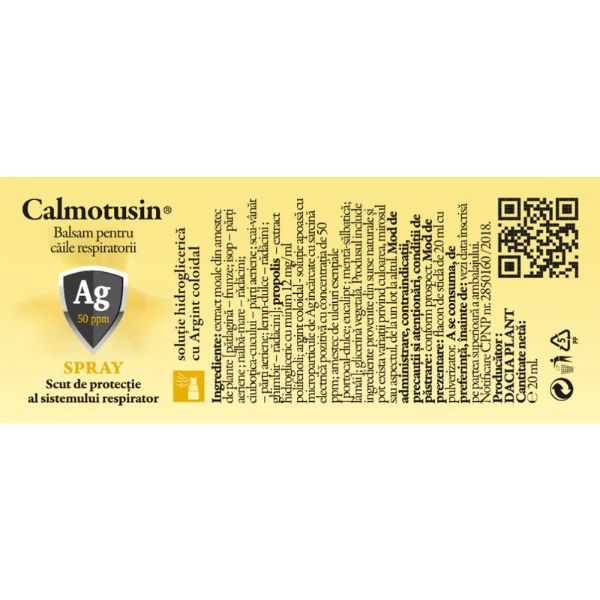 Poza produs Calmotusin Spray cu Argint coloidal fara alcool | 20 ml
