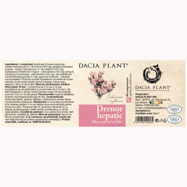 Poza produs Drenor Hepatic, Dacia Plant | 60 comprimate