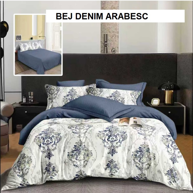 Poza produs Lenjerie pat FINET (6 piese) bej denim arabesc 230x250 cm, Ralex | 1 buc