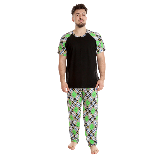 Poza produs Pijama barbati AV2432 negru/verde cadrilat, Andana | marimea M