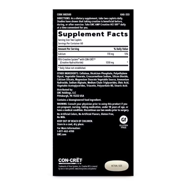 GNC AMP Creatine HCl 189, Creatina Clorhidrat cu Administrare si Absorbtie Rapida | 120 tb — poza produs 6/13