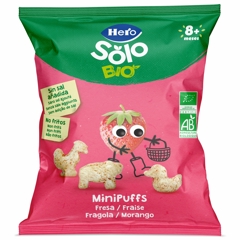 Snack Bio din cereale cu capsuni Solo Minipuffs 8+ luni, Hero | 18 g