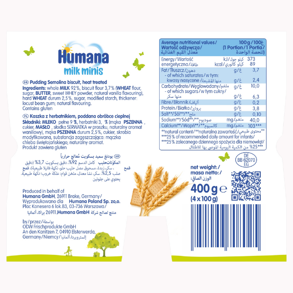 Poza produs Budinca de gris cu biscuiti 8+ luni, Humana | 4 x 100 g