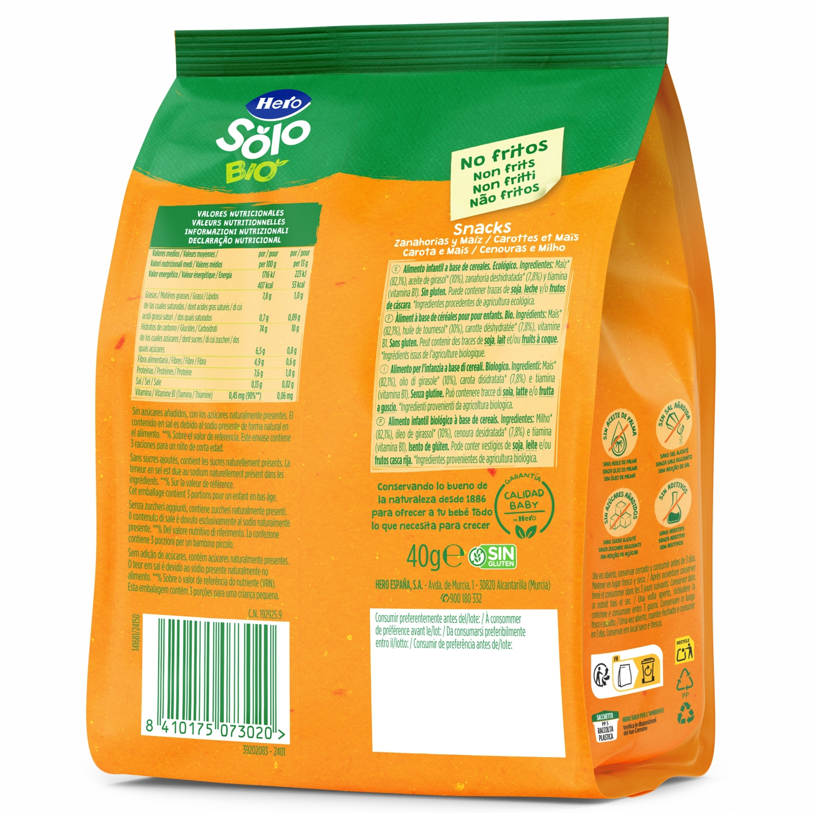 Poza produs Snack Bio din morcovi si porumb 10+ luni Solo, Hero | 25 g