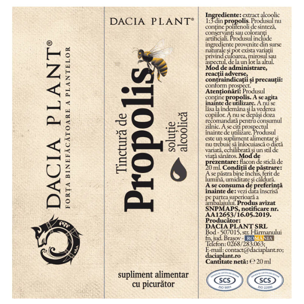 Poza produs Tinctura Propolis, Dacia Plant | 50 ml
