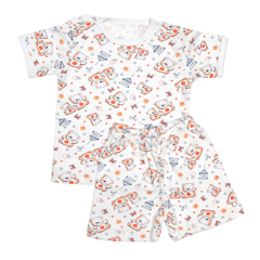 Pijama maneca scurta RB06 alb/imprimeu ursuleti, Rombaby | 2/3 ani