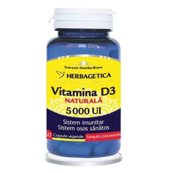 Poza produs Vitamina D3 Naturala 5000Ui, Herbagetica | 60 capsule