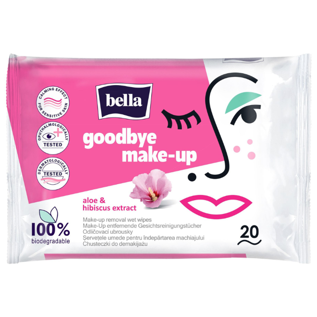 Poza produs Servetele umede pentru indepartarea machiajului BELLA Aloe & Hibiscus, TZMO | 20 buc