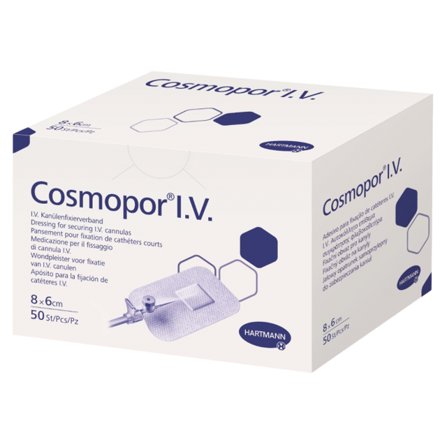 Poza produs Plasturi sterili pentru fixarea branulelor Cosmopor I.V., 8 x 6 cm, Hartmann | 50 bucati