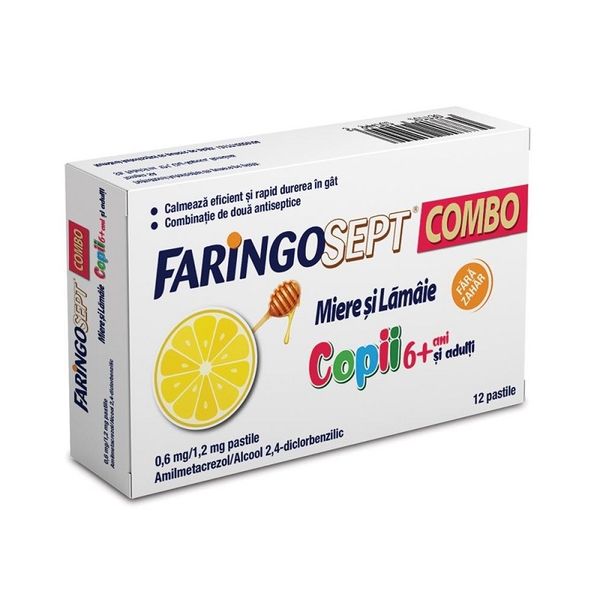 Poza produs Faringosept Combo Miere Si Lamaie 0,6 mg/1,2 mg, Terapia | 12 pastile