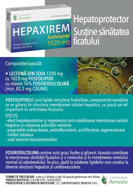 Poza produs Hepaxirem Complex + Fosfolipide, Remedia | 30 comprimate